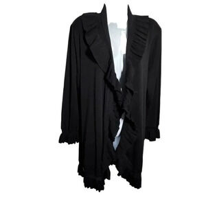 Exclusively Misook Womens Black Ruffle Cardigan Sweater Top Size Large